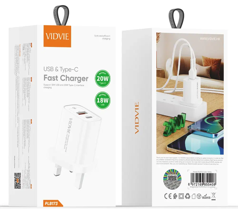 راس شاحن VIDVIE 173 PD20w+USB18w Preview Image