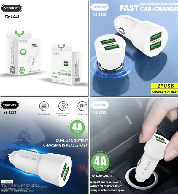 راس شاحن سيارة YS-1213 2USB Image 1 Preview