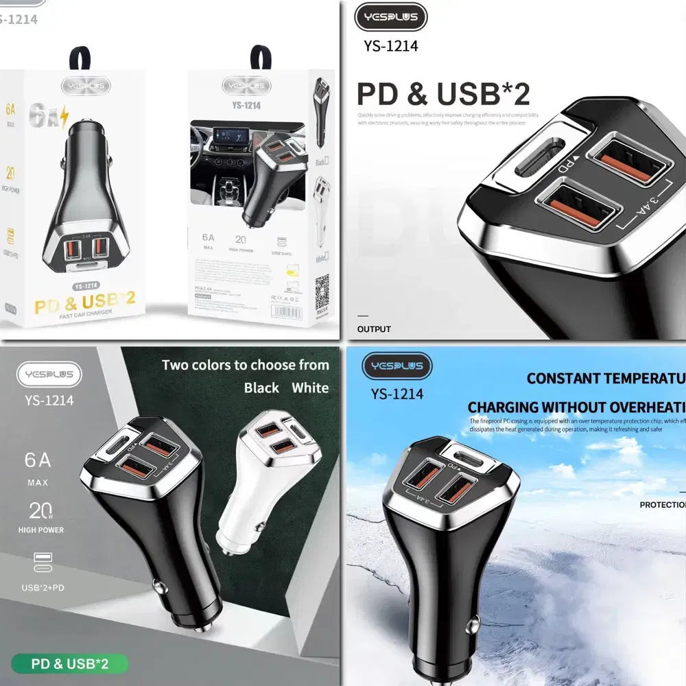 راس شاحن سيارة YS-1214 2USB+PD20w Preview Image