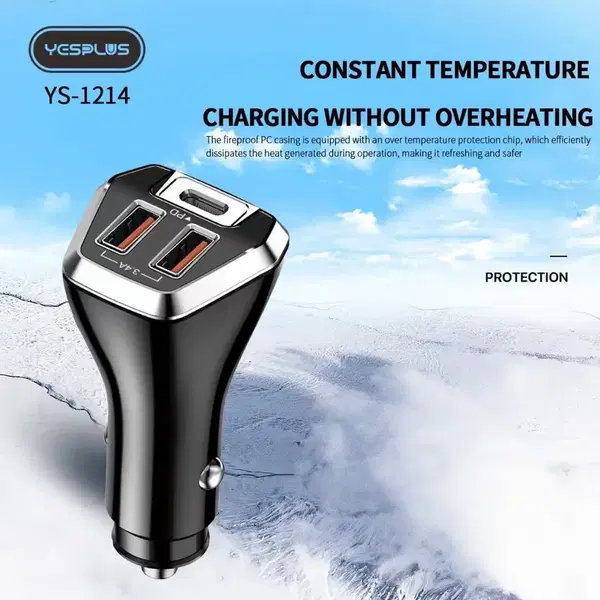 راس شاحن سيارة YS-1214 2USB+PD20w Image 3 Preview
