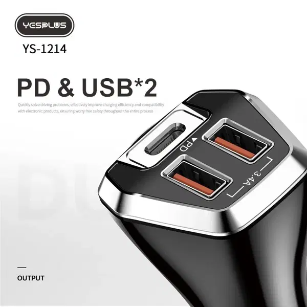 راس شاحن سيارة YS-1214 2USB+PD20w Image 4 Preview