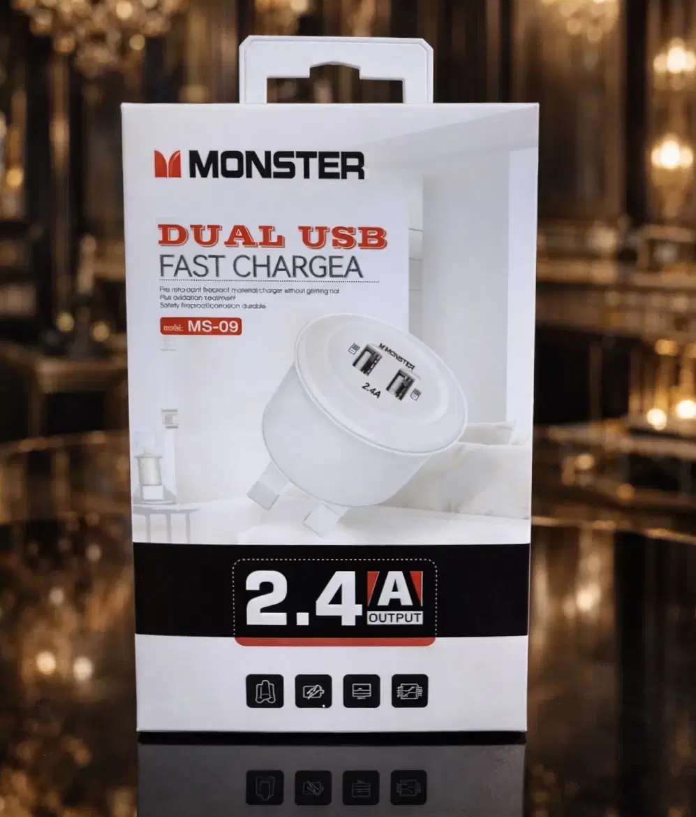راس شاحن ثلاثي 2USB MONSTER اصلي Preview Image