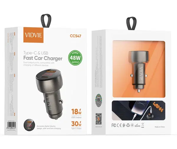 شاحن سيارة تايب سي VIDVIE 547 USB+PD48w Image 1 Preview
