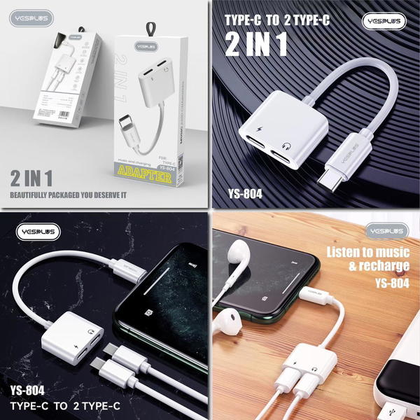 توصالة YS-804 منفذين تايب سي شحن وسمع Image 1 Preview