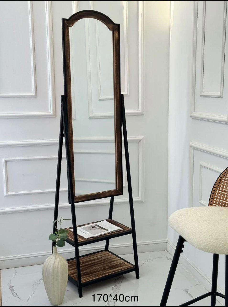 مراية مع رفين ارتفاع كامل 170 سم  متوفره باللونين الفاتح والغامق Preview Image