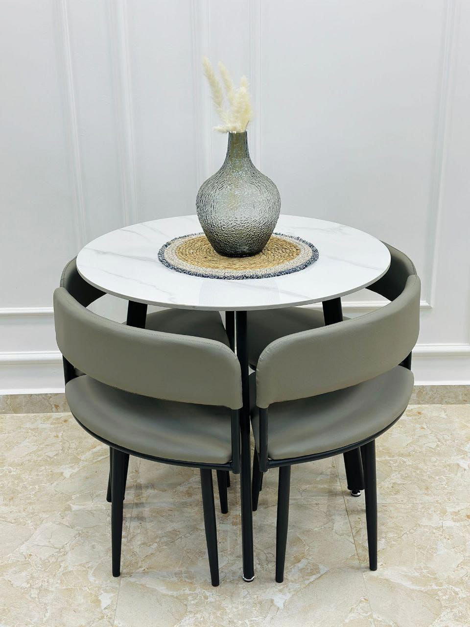 طاولات سفرة جرانيت مميزة جدا مع اربع كراسي حديد مع جلد وتنجيد مربع و دائري قطر 80 و ارتفاع 75 Preview Image