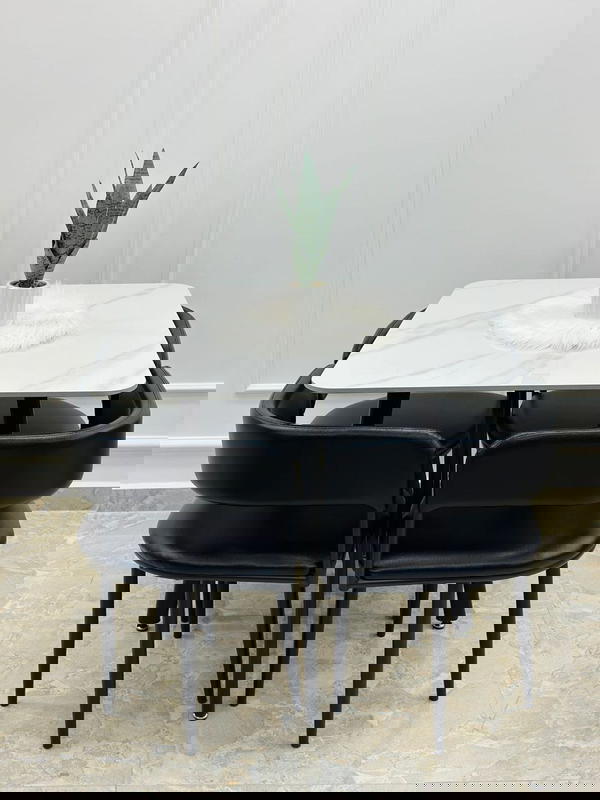 طاولات سفرة جرانيت مميزة جدا مع اربع كراسي حديد مع جلد وتنجيد مربع و دائري قطر 80 و ارتفاع 75 Image 8 Preview