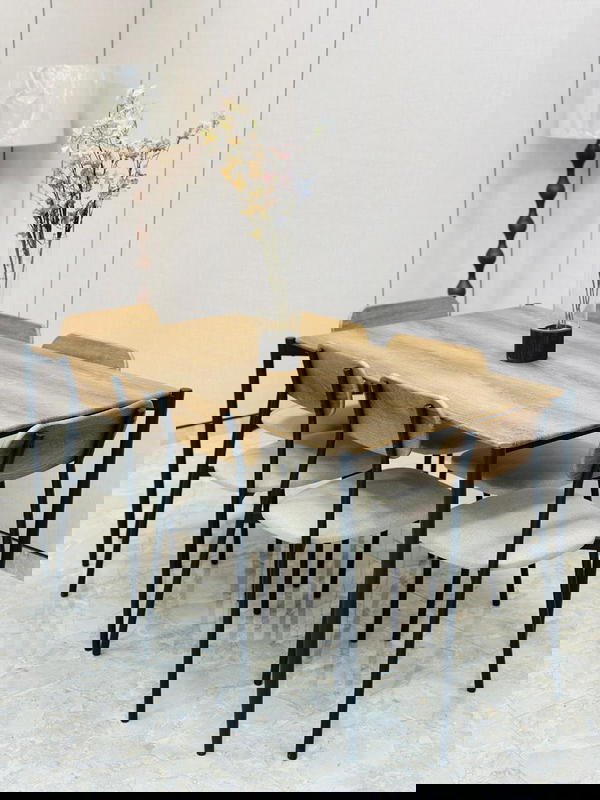 طاولات سفرة خشب تقيلمع 6 كراسي حديد ومقعد تنجيد  Image 1 Preview