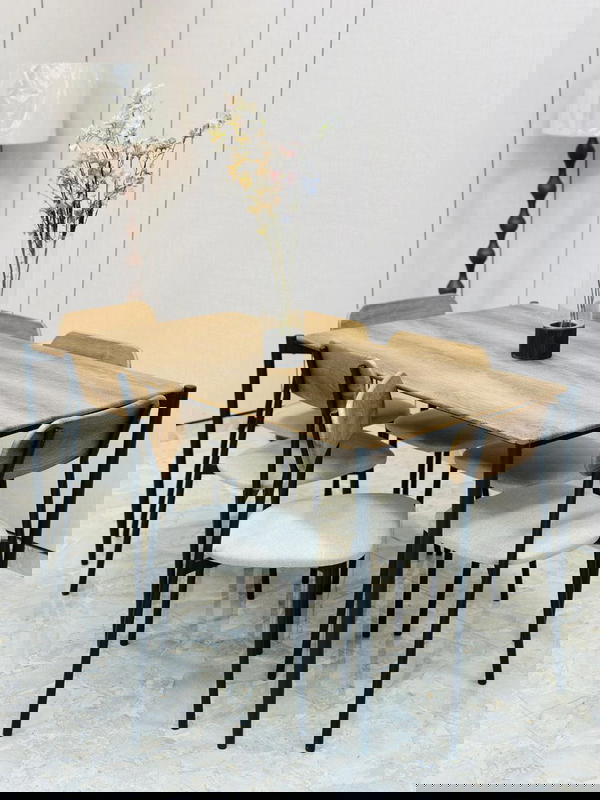 طاولات سفرة خشب تقيلمع 6 كراسي حديد ومقعد تنجيد  Image 2 Preview