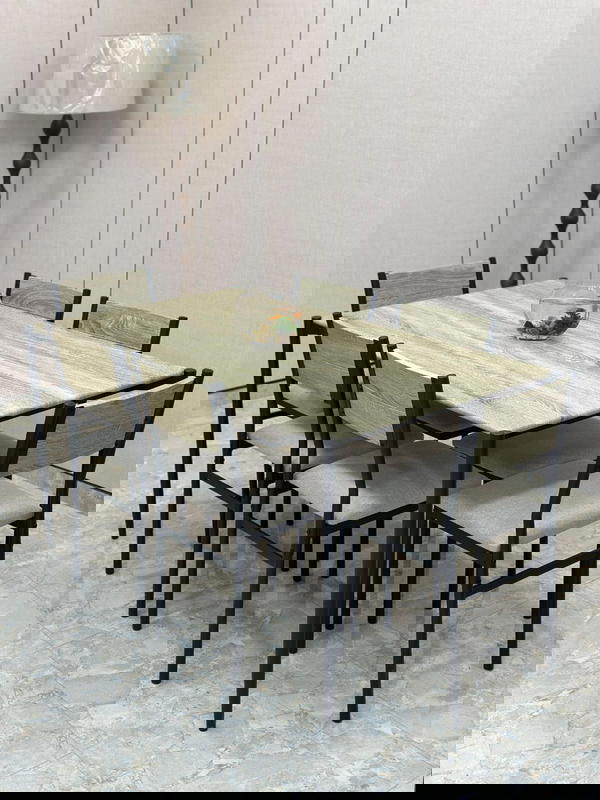 طاولات سفرة خشب تقيلمع 6 كراسي حديد ومقعد تنجيد  Image 3 Preview