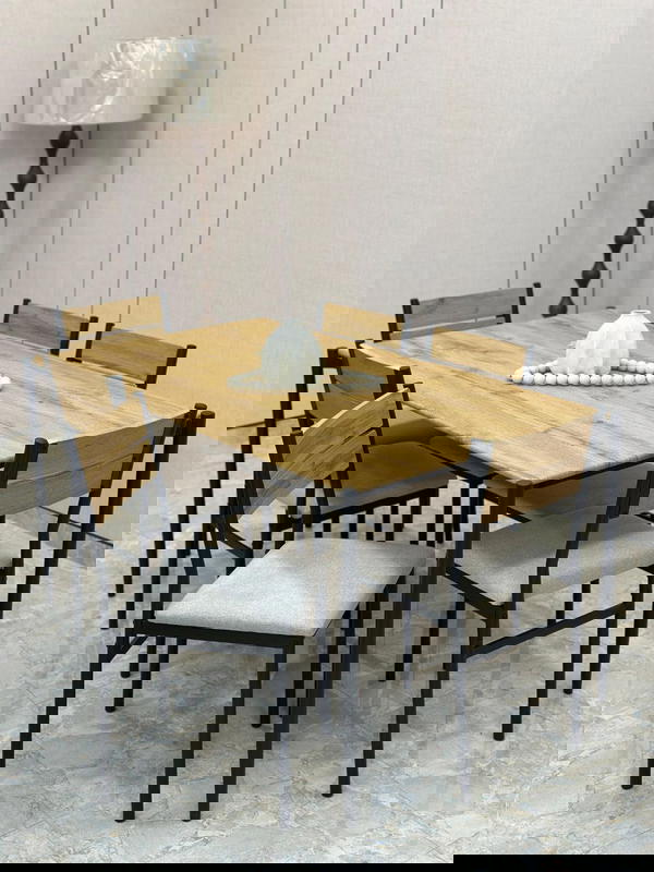 طاولات سفرة خشب تقيلمع 6 كراسي حديد ومقعد تنجيد  Image 4 Preview