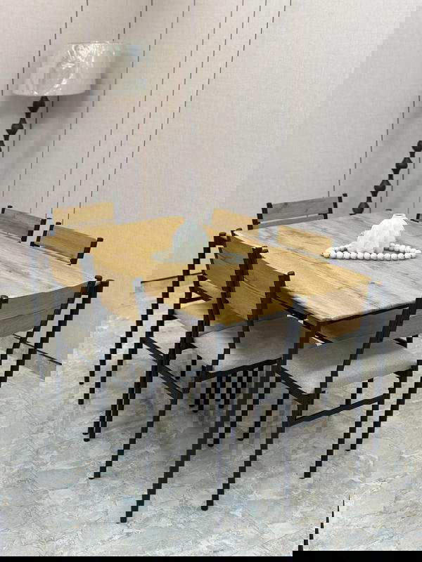 طاولات سفرة خشب تقيلمع 6 كراسي حديد ومقعد تنجيد  Image 5 Preview