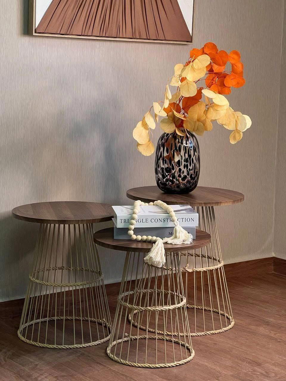 طقم إسكملات يجمع بين فخامة الخشب الطبيعي وأناقة القاعدة الذهبية مع لمسة القش المدموج التي تمنح ديكورك لمسة عصرية دافئة ✨… قطعة فنّية تعكس ذوق راقٍ في كل زاوية من منزلك Preview Image