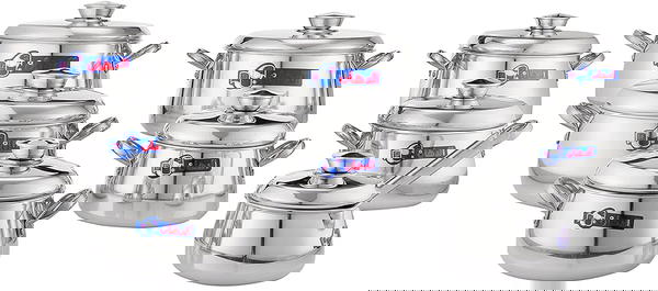 طقم حلل الدهان بمقابض ستانلس ستيل، 16 قطعة، فضي Image 1 Preview