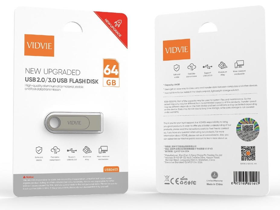 فلاش USB ذاكرة VIDVIE 64GB حديد  Preview Image