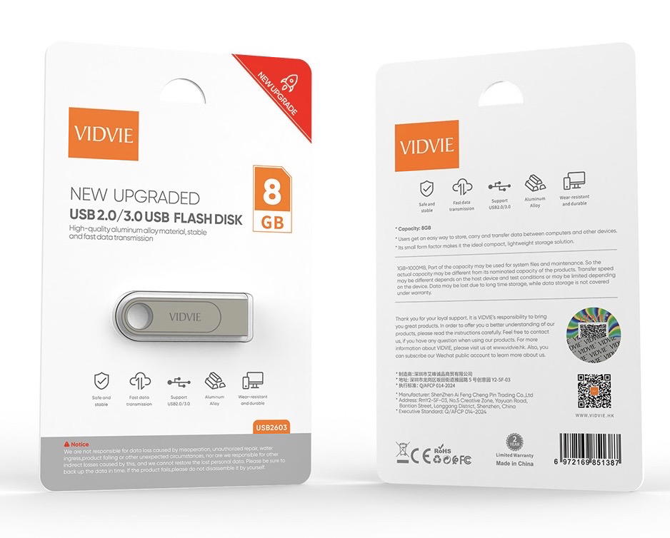 فلاش USB ذاكرة  VIDVIE 8GB حديد Preview Image
