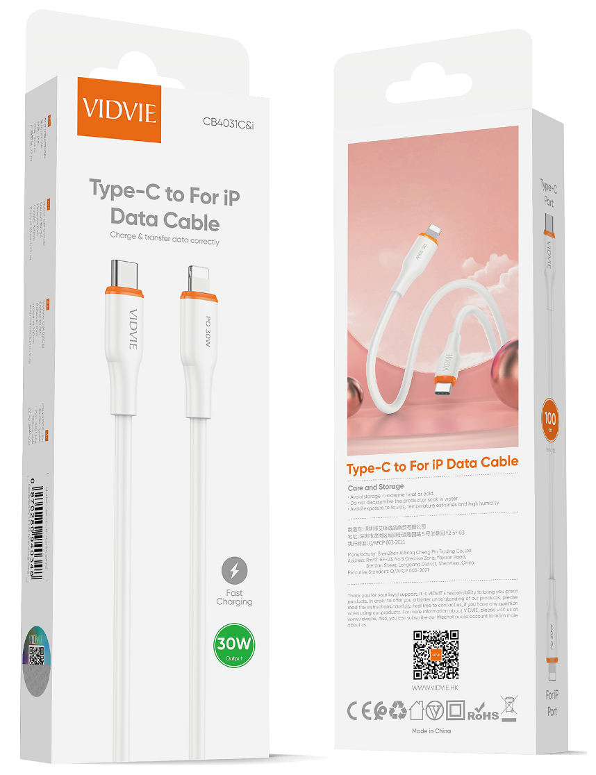 كيبل VIDVIE 4031 PD  متوفر ايفون وتايب سي Preview Image