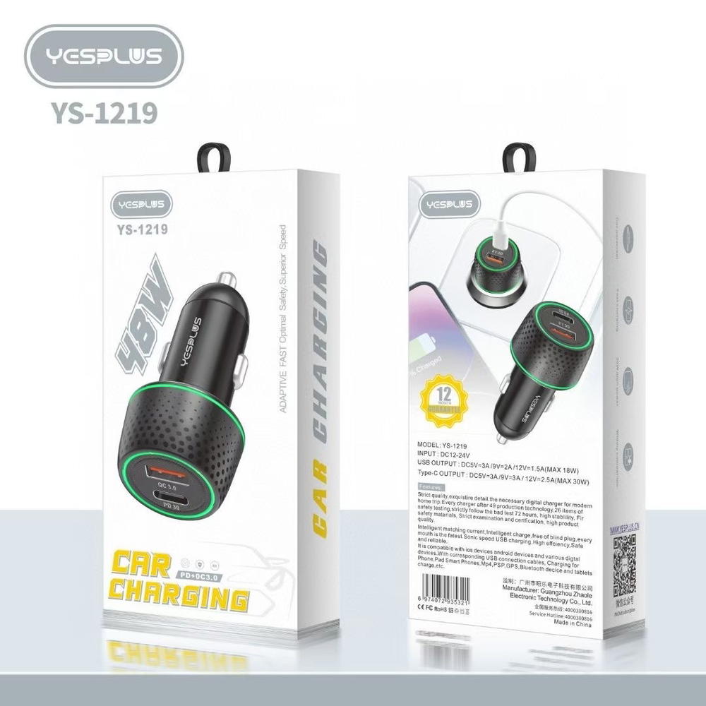 راس شاحن سيارة YS-1219 PD+USB 48w Preview Image