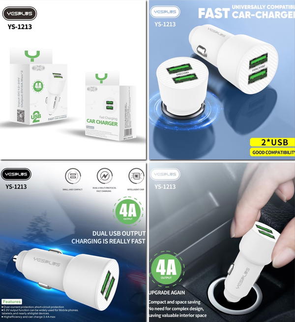 راس شاحن سيارة YS-1213 2USB  Image 1 Preview