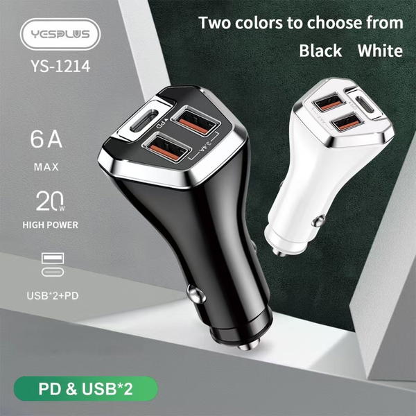 راس شاحن سيارة YS-1214 2USB+PD20w Image 2 Preview