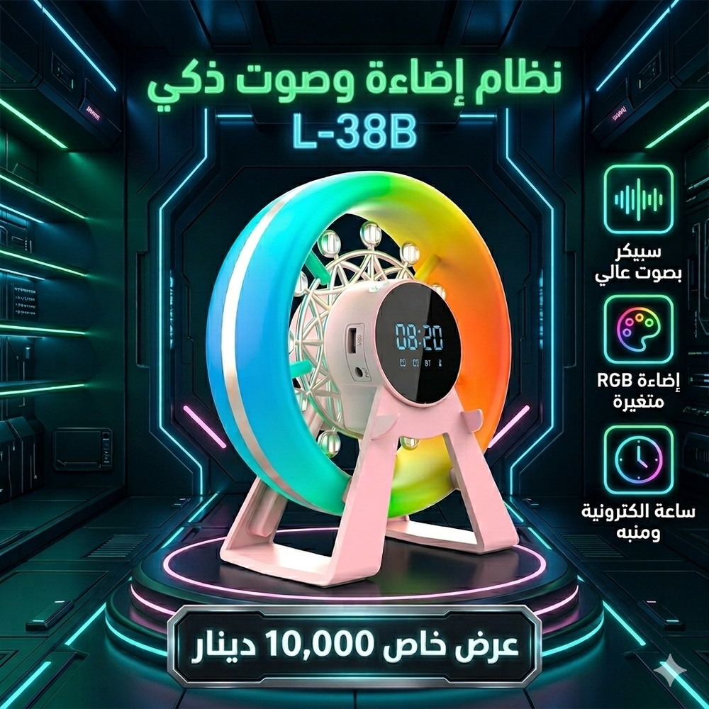 سبيكر بلوتوث L38B اضاءة RGB مع ساعة  Preview Image