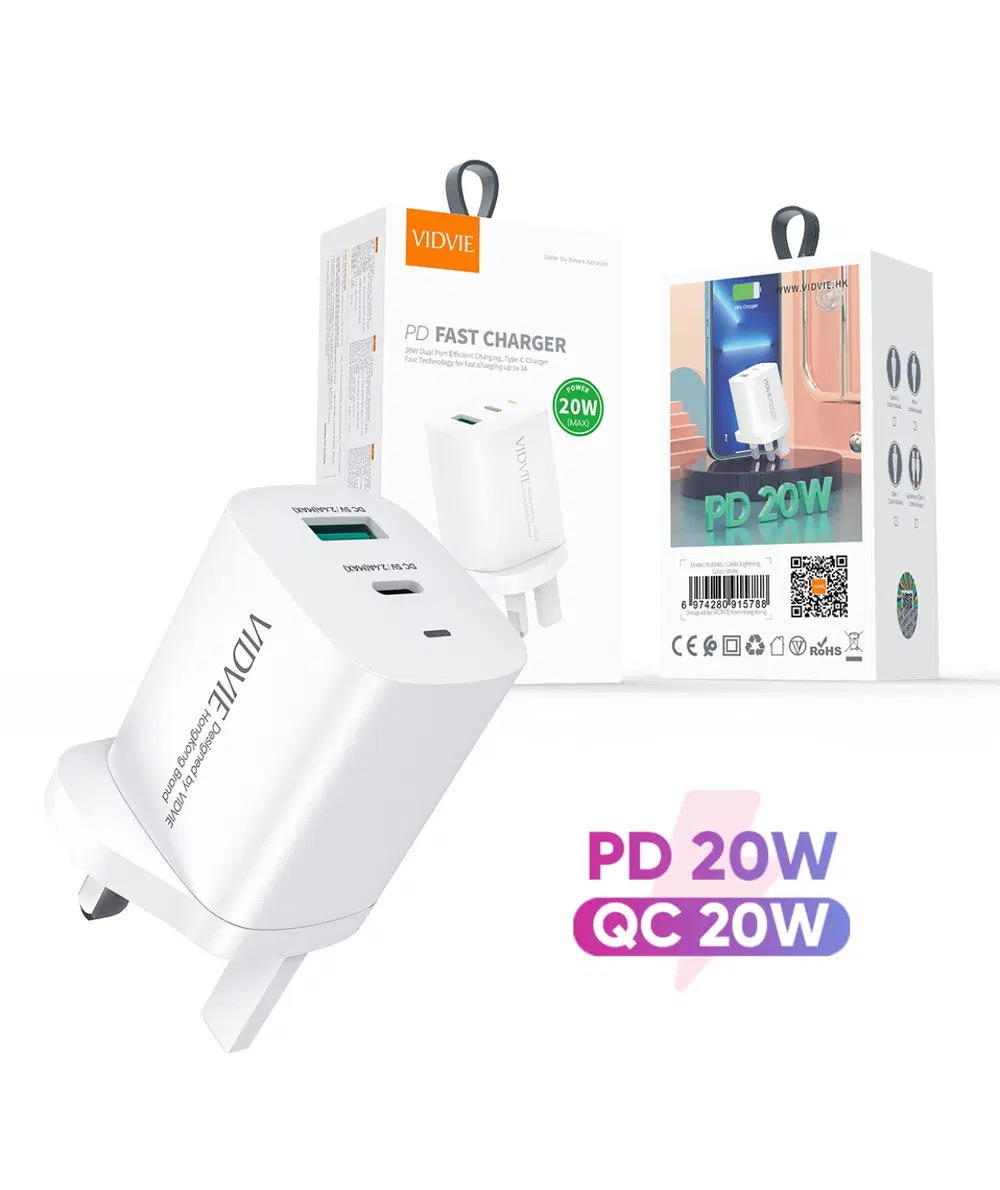 شاحن VIDVIE PD+USB 20w مع كيبل PDايفون Preview Image