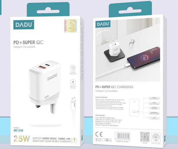 شاحن ايفون ماركة DADU DC-318 USB+PD25w Image 1 Preview