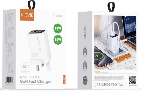 شاحن تايب سي VIDVIE177 USB+PD30w GAN شاشة Image 1 Preview