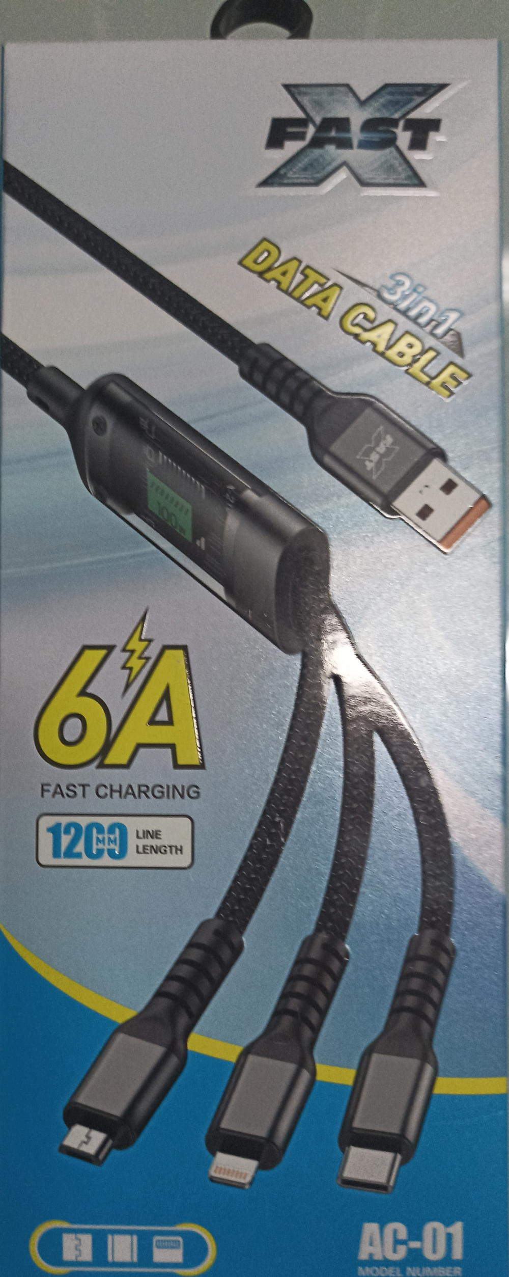 كابل شحن 3*1 سريع للغاية مايكرو وايفون وتايب c بقدرة 100 وات من xfast Preview Image