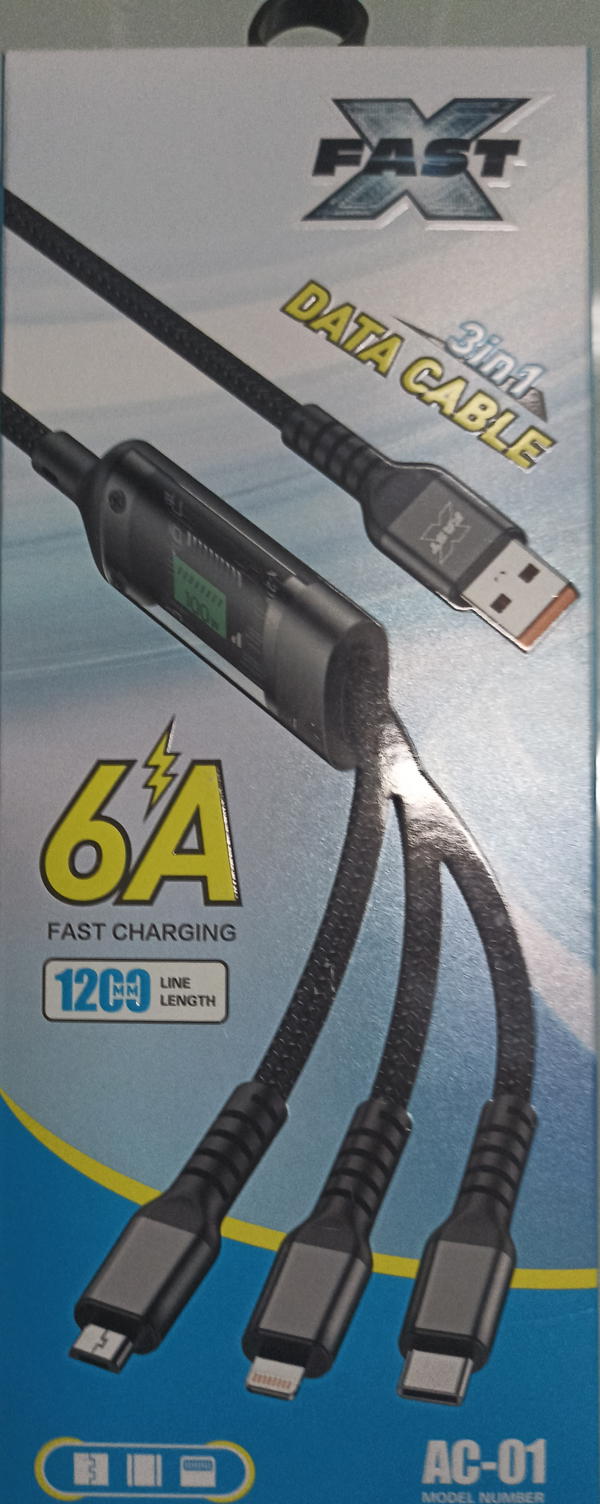 كابل شحن 3*1 سريع للغاية مايكرو وايفون وتايب c بقدرة 100 وات من xfast Image 1 Preview