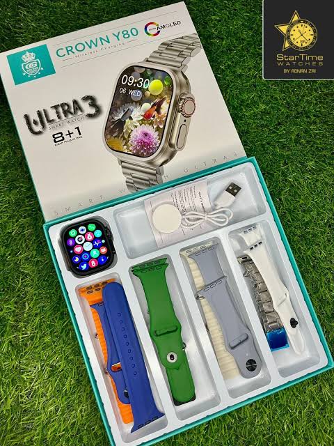 ساعة سمارت + ٨ استراب هدية من  crown y80 +ايربودز كريستال Image 3 Preview