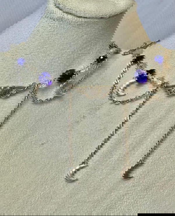 Blue Crescent Necklace Image 1 Preview