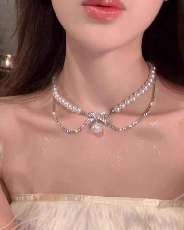 Pearl Bowknot necklace  Image 5 Preview
