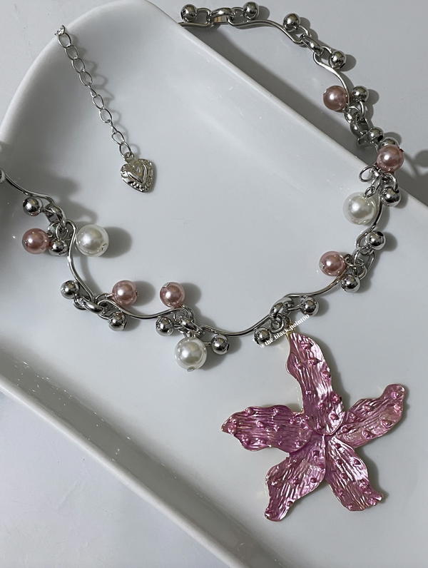 Lilly Flower Pearl Tassel Necklace Image 3 Preview