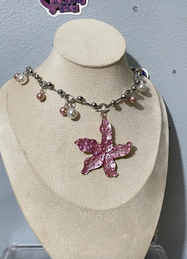 Lilly Flower Pearl Tassel Necklace Image 4 Preview