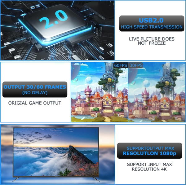 بطاقة تسجيل فيديو HDMI بدقة 4K، بطاقة كاميرا لينك، محول التقاط الصوت HDMI الى USB 2.0، جهاز تسجيل تسجيل للبث والبث المباشر ومؤتمرات الفيديو والتعليم والالعاب (اسود) Image 3 Preview