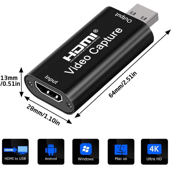 بطاقة تسجيل فيديو HDMI بدقة 4K، بطاقة كاميرا لينك، محول التقاط الصوت HDMI الى USB 2.0، جهاز تسجيل تسجيل للبث والبث المباشر ومؤتمرات الفيديو والتعليم والالعاب (اسود) Image 7 Preview