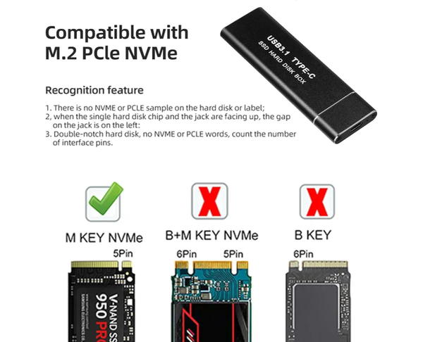 حافظة تخزين M.2 NVME من الألومنيوم بمنفذUSB 3.1 الجيل الثاني إلى منفذ الملحقات الإضافية السريع، وسيط خارجي ذو حالة ثابتة نوع C، قرص صلب ثاندربولت، يدعم UASP، متوافق مع مقاسات 2230 و2242 و2260 Image 3 Preview