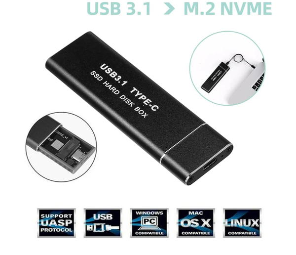 حافظة تخزين M.2 NVME من الألومنيوم بمنفذUSB 3.1 الجيل الثاني إلى منفذ الملحقات الإضافية السريع، وسيط خارجي ذو حالة ثابتة نوع C، قرص صلب ثاندربولت، يدعم UASP، متوافق مع مقاسات 2230 و2242 و2260 Image 4 Preview