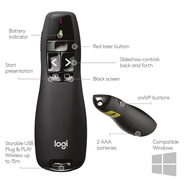 جهاز عرض لاسلكي ومؤشر ليزر R400 - اسود Image 6 Preview