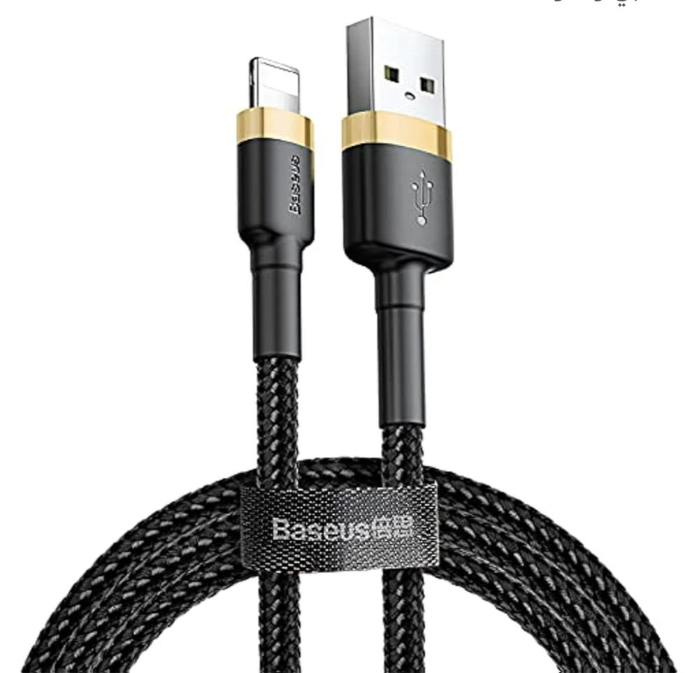 كابل شحن كافول USB إلى ايفون من النايلون المضفر عالي الكثافة لموبايل ايفون 14 برو ماكس يدعم سريع 13 12 11 ميني XS X 8 7 6 5 SE واي باد باسيوس 2 متر 1.5 امبير وأسود Preview Image