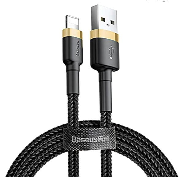 كابل شحن كافول USB إلى ايفون من النايلون المضفر عالي الكثافة لموبايل ايفون 14 برو ماكس يدعم سريع 13 12 11 ميني XS X 8 7 6 5 SE واي باد باسيوس 2 متر 1.5 امبير وأسود Image 1 Preview