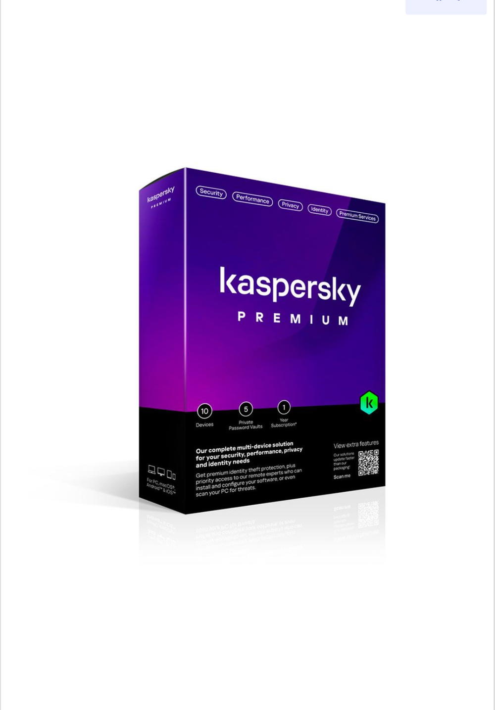 كاسبرسكاي بريميم مجموعة تطبيقات الامن عبر الانترنت + دعم خدمة العملاء 5 اجهزه لسنه واحده Box w/o CD - موديل KL1047I5EFS Preview Image