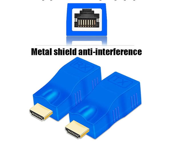 محول موسع HDMI من ام في بون عبر كات 5e/6 (زوج واحد)، مكرر HDMI الى محول شبكة ايثرنت ار جيه 45، دقة 4K HD 1080p حتى 30 متر/98 قدم، لتلفزيون HD وجهاز فك التشفير ودي في دي وبلاي ستيشن 4 واس تي بي، ازرق Image 2 Preview