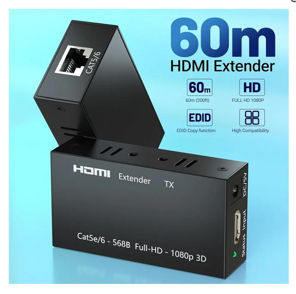 موسع HDMI، جهاز إرسال واستقبال HDMI 1080P حتى 60 مترًا (190 قدم)، مكرر مُرسل ايثرنت HDMI عبر كابل RJ45 Cat5e/Cat6/Cat7 ايثرنت LAN، HDMI إلى RJ45 وRJ45 الى HDMI Image 3 Preview