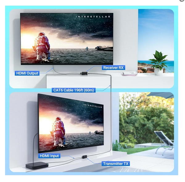 موسع HDMI، جهاز إرسال واستقبال HDMI 1080P حتى 60 مترًا (190 قدم)، مكرر مُرسل ايثرنت HDMI عبر كابل RJ45 Cat5e/Cat6/Cat7 ايثرنت LAN، HDMI إلى RJ45 وRJ45 الى HDMI Image 4 Preview