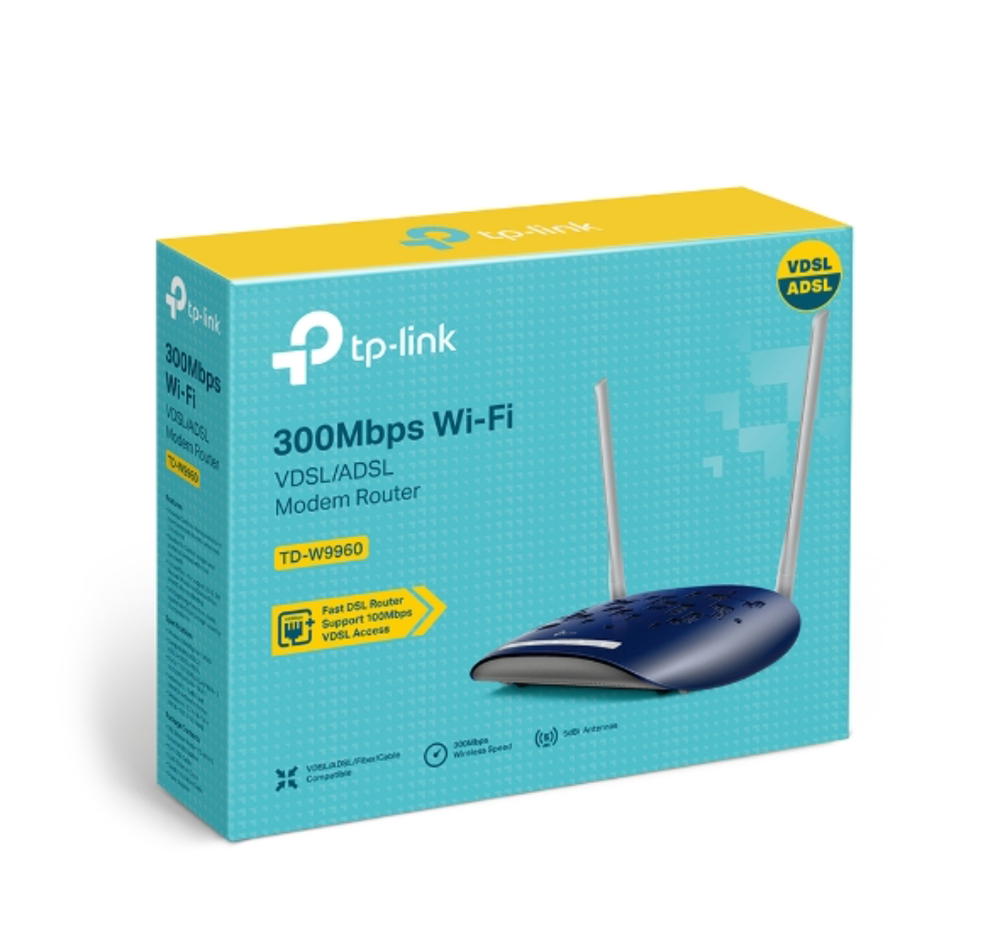 راوتر VDSL مودم TD-W9960-300Mbps لاسلكي، يدعم VDSL/ADSL، من تي بي لينك، أبيض/كحلي، نطاق ترددي مفرد Preview Image