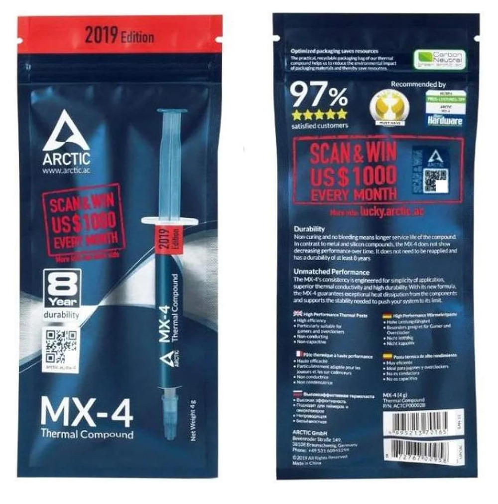 شحم حراري MX-4 إصدار 2019 بكفاءة توزيع محسنة لوحدة المعالجة المركزية - وحدة معالجة الرسومات الجرافيكية بمقاومة حرارية منخفضة - لزوجة - لا يجف لمدة طويلة - غير موصل من تي كيه اس 4 جرام تكس Preview Image