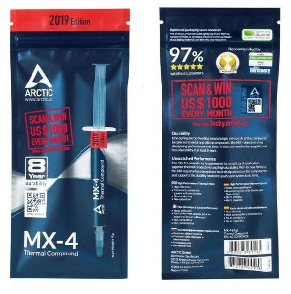 شحم حراري MX-4 إصدار 2019 بكفاءة توزيع محسنة لوحدة المعالجة المركزية - وحدة معالجة الرسومات الجرافيكية بمقاومة حرارية منخفضة - لزوجة - لا يجف لمدة طويلة - غير موصل من تي كيه اس 4 جرام تكس Image 1 Preview