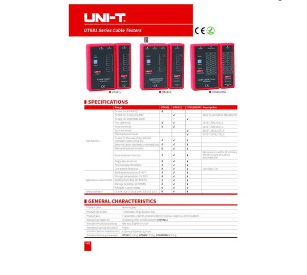 يوني-T - جهاز اختبار توصيل الكيبلات UT681L Image 4 Preview